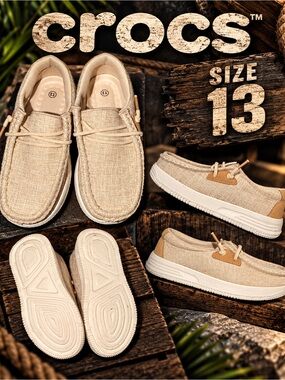 🤎 Crocs Santa Cruz Playa Lace-Up Shoes Kids 13 Beige Tan Like New 🤎